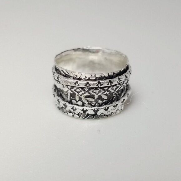 Vintage Wide Spinner Ring, Silver Tone Stacking Band, size 6.5 Fidget - Picture 6 of 9